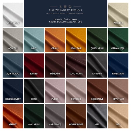 Gauze Fabric Design KADİFE DOKULU DERTSİZ MASA ÖRTÜSÜ, Safir Mint