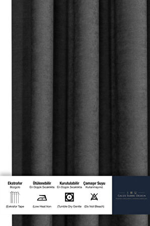 Gauze Fabric Design SAFİR KADİFE DOKULU ANTRASIT YÜKSEK KALİTELİ EKSTRAFORLU FON PERDE 275 x 270