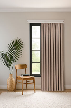 Gauze Fabric Design SAFİR KADİFE DOKULU HAKI YÜKSEK KALİTELİ EKSTRAFORLU FON PERDE 350 x 250