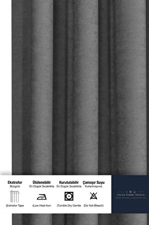 Gauze Fabric Design SAFİR KADİFE DOKULU GRI YÜKSEK KALİTELİ EKSTRAFORLU FON PERDE 225 x 270