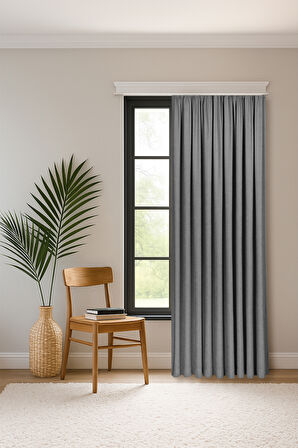 Gauze Fabric Design SAFİR KADİFE DOKULU GRI YÜKSEK KALİTELİ EKSTRAFORLU FON PERDE 275 x 270