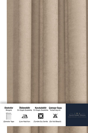 Gauze Fabric Design SAFİR KADİFE DOKULU BEJ YÜKSEK KALİTELİ EKSTRAFORLU FON PERDE 150 x 270