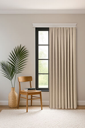 Gauze Fabric Design SAFİR KADİFE DOKULU BEJ YÜKSEK KALİTELİ EKSTRAFORLU FON PERDE 300 x 250