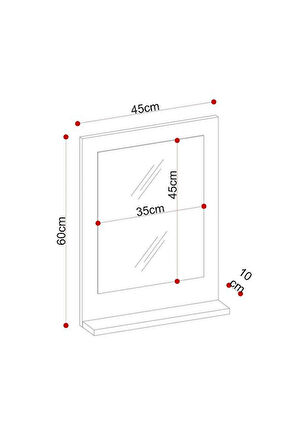 Safir Banyo Aynası, Dresuar,60x45 Beyaz Raflı Banyo Aynası