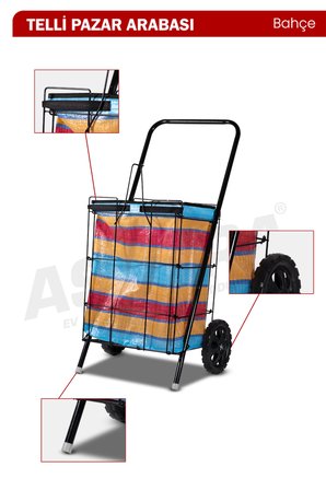 Asvera Kalın Telli Katlanabilir Pazar Arabası - Büyük Boy Sağlam Market Alışveriş Arabası