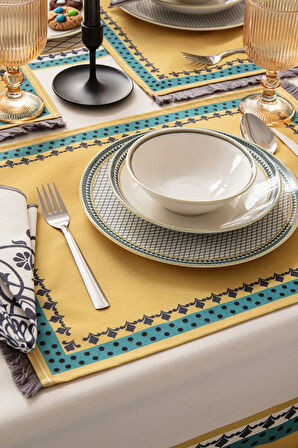 Safran Luxe, Duck Keten 6'lı Amerikan Servis, Supla, Kaymaz 40x50cm