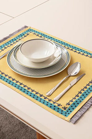 Safran Luxe, Duck Keten 6'lı Amerikan Servis, Supla, Kaymaz 40x50cm