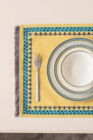 Safran Luxe, Duck Keten 6'lı Amerikan Servis, Supla, Kaymaz 40x50cm