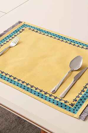 Safran Luxe, Duck Keten 6'lı Amerikan Servis, Supla, Kaymaz 40x50cm