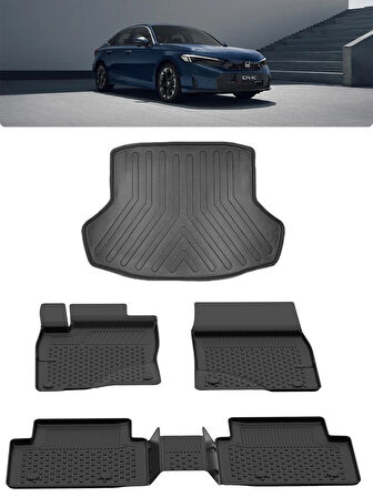 Sahler Honda Civic 2021 ve Sonrası 4.5D Sahler Paspas 3D Rizline Bagaj Havuzu