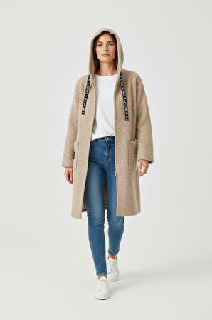 KADIN ÜSTTEN CEPLİ KAPÜŞONLU ÖNÜ FERMUARLI KAŞE HIRKA