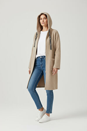 KADIN ÜSTTEN CEPLİ KAPÜŞONLU ÖNÜ FERMUARLI KAŞE HIRKA