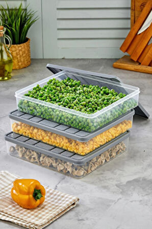 EVROYA HOME 3'lü Set Kendinden Kapaklı Derin Dondurucuya Uygun Saklama Kabı Seti Cok Amaçlı Kullanıma Uygun