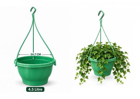 Yeşi̇L Renk Askili Saksi 5 Adet 4.5 Litre (24.7 Cm X 15.2 Cm /  60 Cm)