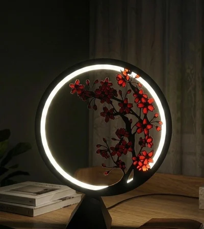 Nova Home Sakura Tasarımlı Dairesel Masa Lambası Kırmızı Siyah 5V LED USB Bağlantılı
