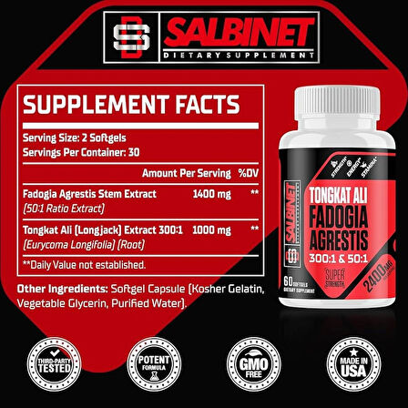 Salbinet 2400mg Fadogia Agrestis Tongkat Ali 1400mg Fadogia Agrestis & 1000mg Tongkat Ali