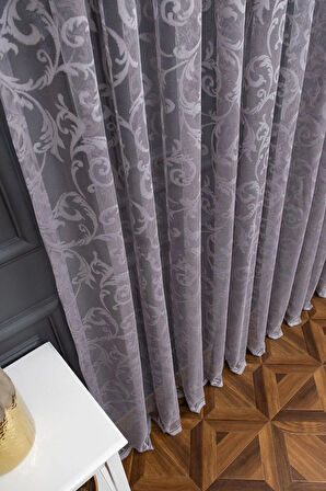 Klasik Şal Desen Gri Füme Renk Desen Tasarım 2 Kat Pileli Tül Perde