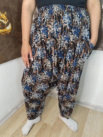 Otantik Köy Şalvarı %100 Pamuk Viskon Çiçek Desenli Rahat Kesim Ağlı Kadın Şalvarı 38BEDEN 100 KG