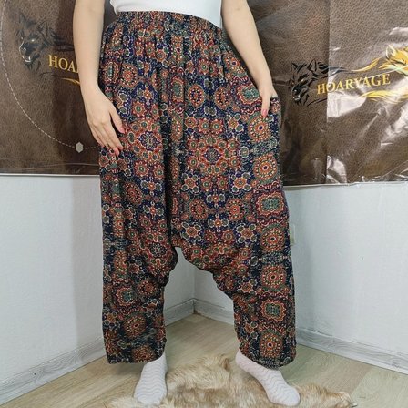 Otantik Köy Şalvarı %100 Pamuk Viskon Çiçek Desenli Rahat Kesim Ağlı Kadın Şalvarı 38BEDEN 100 KG