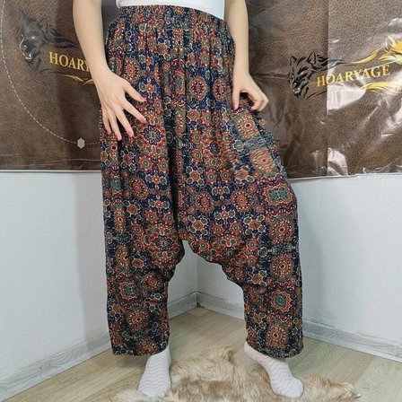 Otantik Köy Şalvarı %100 Pamuk Viskon Çiçek Desenli Rahat Kesim Ağlı Kadın Şalvarı 38BEDEN 100 KG