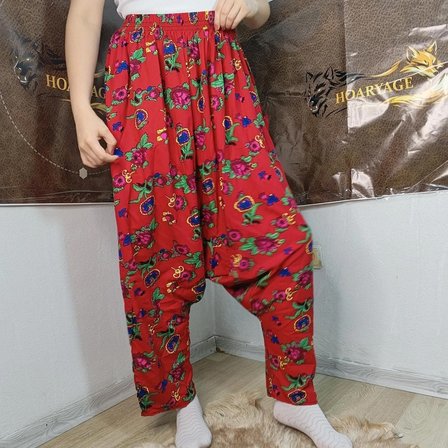 Otantik Köy Şalvarı %100 Pamuk Viskon Çiçek Desenli Rahat Kesim Ağlı Kadın Şalvarı 38BEDEN 100 KG