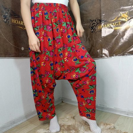Otantik Köy Şalvarı %100 Pamuk Viskon Çiçek Desenli Rahat Kesim Ağlı Kadın Şalvarı 38BEDEN 100 KG
