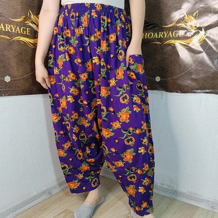 Otantik Köy Şalvarı %100 Pamuk Viskon Çiçek Desenli Rahat Kesim Ağlı Kadın Şalvarı 38BEDEN 100 KG