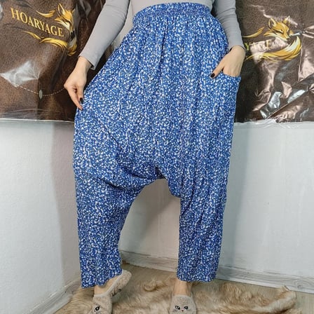 Otantik Köy Şalvarı %100 Pamuk Viskon Çiçek Desenli Rahat Kesim Ağlı Kadın Şalvarı 38BEDEN 100 KG