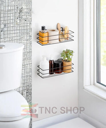 Siyah Yapışkanlı 2Li Set Banyo Düzenleyici Şampuanlık Banyo Rafı Duş Rafı Organizer