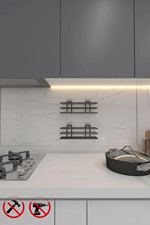 Siyah Yapışkanlı 2Li Set Banyo Düzenleyici Şampuanlık Banyo Rafı Duş Rafı Organizer