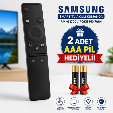 Samsung Smart TV Akıllı Kumandası Universal RM-G1700 Poke PK-7084 Tak & Çalıştır 2 Adet AAA Pil Hediyeli