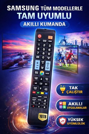Samsung Tüm Modellerle Uyumlu Akıllı Kumanda 1078 – Smart TV, LED, LCD, UHD, 4K Uyumlu