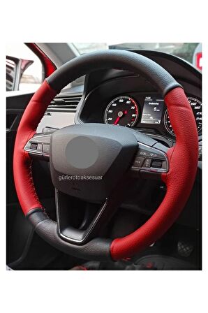 Dacia Sandero 3 Uyumlu Dikmeli Direksiyon Kılıfı Iki Renkli Kırmızı-Siyah