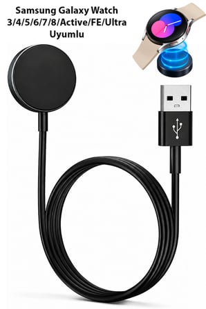 Samsung Galaxy Watch 3/4/5/6/7/8/Active/FE/Ultra Modelleri ile Uyumlu USB Akıllı Saat Şarj Kablosu