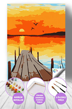 Sapanca Gölü Gün Batımı Sayılarla Boyama Seti, Hobi Seti, 40X50 Tablo, Fırça Boya, Numaralı Tuval