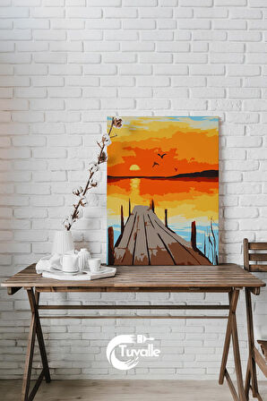 Sapanca Gölü Gün Batımı Sayılarla Boyama Seti, Hobi Seti, 40X50 Tablo, Fırça Boya, Numaralı Tuval