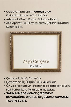 30 x 40 cm Osmanlı Saray Serisi Camlı Oda Mutfak Salon Koridor Poster ve Resim Çerçevesi