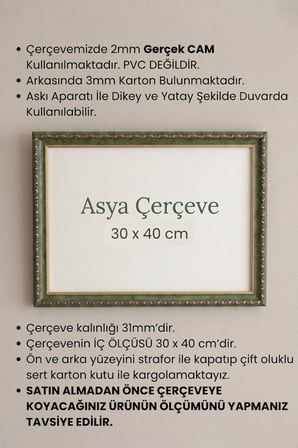 30 x 40 cm Osmanlı Saray Serisi Camlı Oda Mutfak Salon Koridor Poster ve Resim Çerçevesi