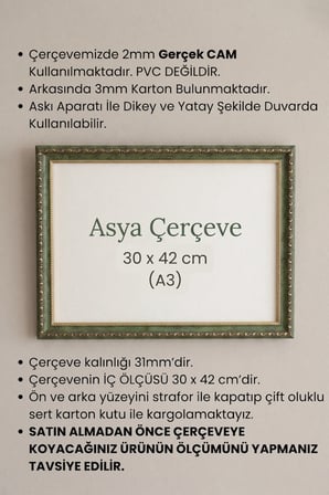 30 x 42 cm (A3 ebatı) Osmanlı Saray Serisi Camlı Oda Mutfak Salon Koridor Poster ve Resim Çerçevesi