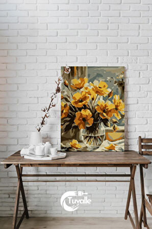 Sarı Bahar Sayılarla Boyama Seti, Hobi Seti, 40X50 Tablo, Fırça Boya, Numaralı Tuval