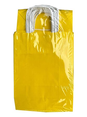 Büküm Saplı Kraft Kağıt Çanta Karton Hediyelik Poşet Torba - Sarı - 18x24 Cm. - 25 Adetlik 2 Paket