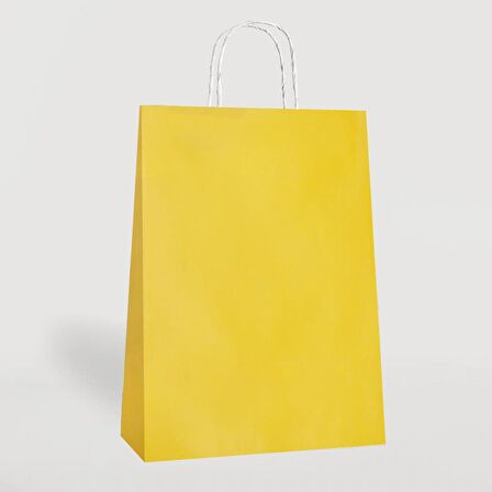 Büküm Saplı Kraft Kağıt Çanta Karton Hediyelik Poşet Torba - Sarı - 18x24 Cm. - 25 Adetlik 2 Paket
