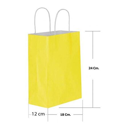 Büküm Saplı Kraft Kağıt Çanta Karton Hediyelik Poşet Torba - Sarı - 18x24 Cm. - 25 Adetlik 2 Paket