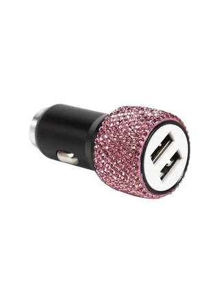 Gümüş i Taşlı Çakmaklık Şarj Cihazı Çift Usb Çıkışlı Pırlanta Taşlı Sarj Aparatı Oval Model