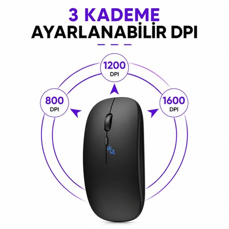 Kablosuz Şarjlı Mouse Bluetooth 5.2 + USB 2.4G Çift Modlu Android Telefon Tablet iPad MacBook Laptop PC Uyumlu