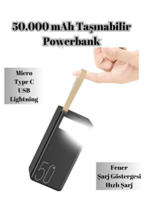 Taşınabilir 50000 mAh Powerbank Uyumlu Led Göstergeli Fener Işıklı Şarj Cihazı /DepremSeyahat