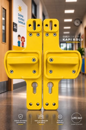 Bariyerli Kapı Kolu | Çocuk Güvenlikli | Okul, Kreş ve Eğitim Alanlarına Uygun | Kırılmaz| Sarı