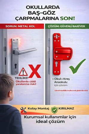 Bariyerli Kapı Kolu | Çocuk Güvenlikli | Okul, Kreş ve Eğitim Alanlarına Uygun | Kırılmaz| Sarı