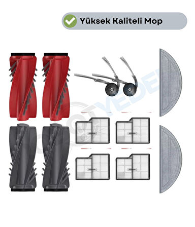 Roborock Saros 10 Uyumlu Fırça Hepa Filtre Mop Seti-10 Parça