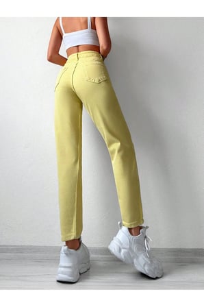 Kadın Yüksek Bel Power Likralı Mom Jean Sarı / 38